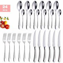 Silver Tableware 24 Piece Western Cutlery Set Knife Spoon Fork Dinner Set Tableware Stainless Steel Dinnerware Set Dropshipping 2024 - buy cheap