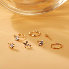 7pcs/set Retro Gold Color Alloy Cross Shaped Earrings for Women Full Crystal Stud Earrings Ear Studs Ear Clip Brincos Jewelry 2024 - buy cheap