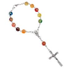 QIGO Acrylic Beads Rose Cross Rosary Bracelet Catholic Jewelry 2024 - buy cheap