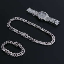 Золотое ожерелье + часы + браслет в стиле хип-хоп Miami кубинская цепочка со льдом, Стразы CZ Bling Rapper для Мужчин, Ювелирные изделия 2020New 2024 - купить недорого