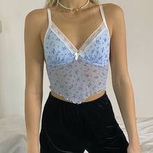 Vest Coat Crop Tops Camisole Sling Casual Deep V V-neck Net Yarn Sexy Mesh Floral Print Square Scarf Streetwear Camisoles Tops 2024 - buy cheap