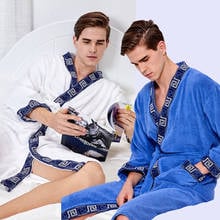 Albornoces de algodón para hombre, toallas gruesas de secado rápido para Hotel, pijamas de Jacquard 100% de algodón, bata de noche para Otoño e Invierno 2024 - compra barato