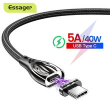 Магнитный кабель Essager USB Type-C, 5 А, для Huawei P40, P30, Mate 30 Pro, USBC USB-C, с поддержкой быстрой зарядки и передачи данных 2024 - купить недорого