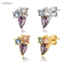 Lozoya 925 Sterling Silver Three Zircon Fashion Jewelry Ovals Purple Stud Earring 2020 Rock Punk Women Crystal Wedding Zircon 2024 - buy cheap