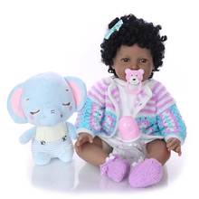 Black doll reborn NPK 22"55cm soft silicone reborn baby dolls cotton body newborn girl Bebe alive doll with bear plush 2024 - buy cheap