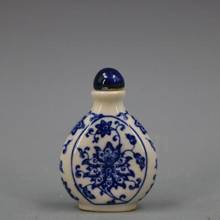 Botella de rapé de loto azul y blanco de porcelana antigua 2024 - compra barato