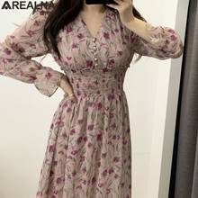Sukienki-vestido Floral de gasa para Mujer, vestido largo elegante de primavera, pasarela, rosa, coreano, manga larga, cuello en v 2024 - compra barato