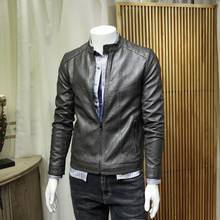 Chaqueta de piel sintética para hombre, abrigo ajustado de estilo coreano, de manga larga, con cremallera, talla grande 2024 - compra barato