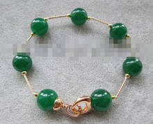 Идеальный Круглый зеленый нефритовый браслет +++ 089-позолоченная застежка 2024 - купить недорого