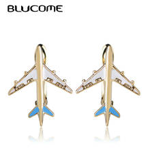 Blucome Enamel Airplane Stud Earrings For Women Gold Color D Hooks Aircraft Plane Model Copper Earring Ear Piercing Bijoux Gifts 2024 - buy cheap