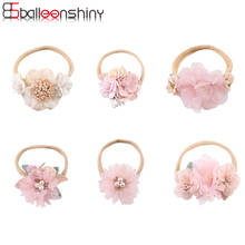 Balleenshiny-coletero de perlas con flores para niña, banda elástica de nailon para el pelo hecha a mano, tocado para bebé, accesorios para el cabello para recién nacido 2024 - compra barato