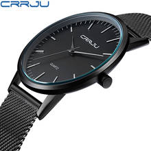 CRRJU-reloj de malla de acero inoxidable para hombre, cronógrafo ultrafino de cuarzo, a la moda 2024 - compra barato
