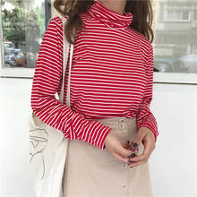 New Spring Autumn T-shirt For Women Striped Turtleneck Long Sleeve Tees Casual Shirts Pullover Tops Female Harajuku Tee 2021 2024 - buy cheap