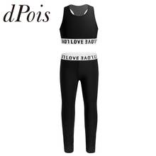 2 pçs crianças conjunto de esportes crianças menina workout outfit carta impresso sem mangas racer voltar tanques top colheita + leggings esporte ginásio ternos 2024 - compre barato