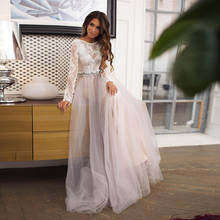 Modest Tulle Skirt Long Sleeves Lace Blush Wedding Dress A-line Sexy New Bridal Dress Vestido De Noiva Simples 2024 - buy cheap