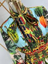 New Arrival Women Autumn Vintage Long Sleeve Colorful Flower Print Bow Collar Waist Elastic Midi Party Dress 2024 - buy cheap