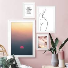 Póster de puesta de sol, atardecer, nube, cielo, línea Sexy, chica, lienzo, pintura de paisaje nórdico, póster e impresiones, imágenes artísticas de pared para sala de estar 2024 - compra barato