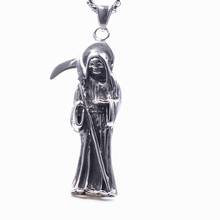 Silver color Stainless Steel Holy Saint Death Santa Muerte Skull Biker Pendant 2024 - buy cheap