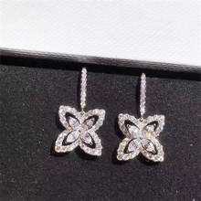 Charming Original 925 sterling silver Diamond Dangle Flower shape Jewelry Party Wedding Drop Earrings for Women Bridal Fine Gift 2024 - buy cheap