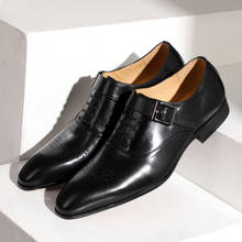 Sipriks sapatos masculinos de couro legítimo, melhor sapato formal, preto, marrom, oxfords tan, fivela, esculpida, retrô, para negócios 2024 - compre barato