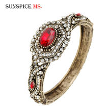 SUNSPICEMS-brazalete indio con diamantes de imitación, pulsera con diseño turco, Color dorado, rojo, verde, blanco, grande, venta al por mayor, nuevo 2024 - compra barato