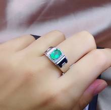 Anel masculino de prata 925, anel de esmeralda natural, esmeralda real, presente de aniversário, boa cor, design, peça pura, anel de noivado 2024 - compre barato