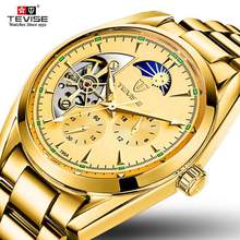 Luxury TEVISE All Golden Automatic Mechanical Men Watch Men Stainless Steel Moon phase Business Wristwatch Male Clock 2024 - buy cheap
