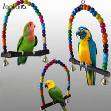 1PC Natural Wooden Parrots Swing Toy Birds Colorful Beads Bird Supplies Bells Toys Perch Hanging Swings Cage for Pets 2024 - купить недорого