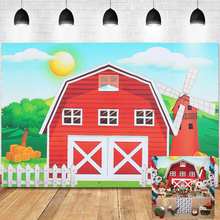 Задний фон с изображением фермы фон для фотосъемки красный Barn Barnyard House Дети День рождения иллюстрация фон для студийной фотосъёмки 2024 - купить недорого
