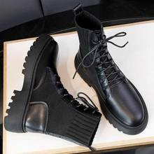 Осенние ботинки, женская обувь, женские ботинки, модные круглые ботильоны из искусственной кожи, зимние эластичные черные ботинки, удобные ботинки, 2020 2024 - купить недорого