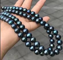 Очаровательный 9-10 мм натуральный черный настоящий пресноводный жемчуг круглый бисер ожерелье 18 "36" AAA 2024 - купить недорого