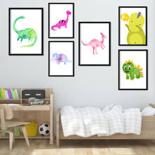 Pôsteres artísticos para decoração, arte de dinossauro em cor nórdica, desenho para bebês, quarto infantil, pintura de qualidade, pôsteres em tela k675 2024 - compre barato