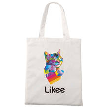 Likee bolsa de ombro com estampa de gato, bolsa feminina estampada de gato fofo, estilo harajuku, bolsa de carteira grande ulzzang 2024 - compre barato