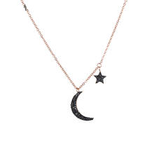 Joyería de moda JeeMango estrella y Luna colgante negro diamantes de imitación Rosa oro Color colgante collar Chirstmas regalo JN18238 2024 - compra barato
