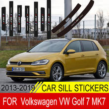 Кожаные наклейки на порог автомобиля, защитная полоса из углеродного волокна для Volkswagen VW Golf 7 MK7, на переднюю и заднюю дверь 2024 - купить недорого