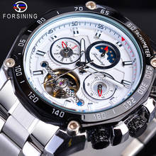 Forsining-reloj deportivo automático para hombre, Tourbillon blanco, con fecha de viento automática, Moonphase banda de acero, Masculino 2024 - compra barato