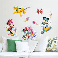 Pegatinas de pared de dibujos animados de Mickey, Minnie Mouse, helado para habitaciones de niños, decoración del hogar, calcomanías de pared de Disney, Mural de Pvc, póster artesanal 2024 - compra barato