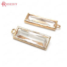 Colgante con forma de rectángulo facetado, accesorio de joyería artesanal, 26x9mm, 24K, oro champán, latón + cristal blanco, 10 piezas 2024 - compra barato