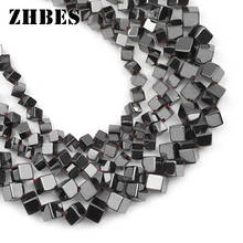 ZHBES-cubo Diagonal de piedra Natural, espaciador cuadrado de hematita negra, cuentas sueltas para la fabricación de joyas, accesorios de pulsera DIY, 4/6MM 2024 - compra barato