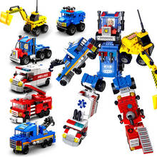 6 in 1 transformation City car Ambulance Vehicles Fire Police trucks Model building blocks brick Creator Toys ideas