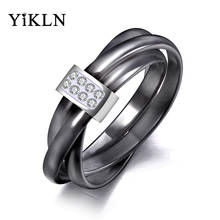 YiKLN эксклюзивные 3 слоя черный/белый керамический Кристалл обручальные кольца ювелирные изделия розовое золото нержавеющая сталь стразы кольцо YR19066 2024 - купить недорого