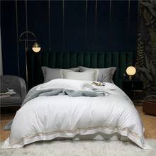 1000TC Egyptian Cotton Gold Embroidery Linens Duvet Cover set White Grey Sateen Hotel Bedding set Bed Sheet King Queen size 4Pcs 2024 - buy cheap