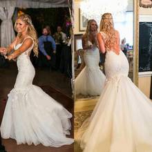 2020 High Quality Lace Appliqued Mermaid Wedding Dress Pleated Tulle Long Bridal Gown Plus Size Custom Made 2024 - buy cheap