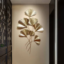 Decoração de parede de metal, pingente de ferro, decoração criativa de folhas ginkgo para sala de estar chinesa 2024 - compre barato