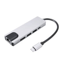 Adaptador de USB-C 5 en 1 para tableta, concentrador de puertos USB tipo C, PD, HDMI, compatible con 4K, 2x, conector Ethernet para Macbook, novedad 2024 - compra barato