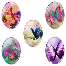 TAFREE Hot Sale Butterfly pattern Oval Shaped 18x25 mm Photo s/lot Glass Cabochon Dome Flat Back Jewelry Making Findings C560 2024 - buy cheap