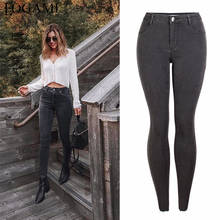 LOGAMI Midi Waist Skinny Jeans Woman Dark Grey Pencil Denim Pants Womens Casual Jeans   2024 - buy cheap