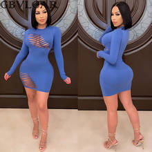 Women Sexy O Neck Sheath Above Knee Dresses Female Party Night Club Wear 2020 Autumn Long Sleeve Hollow Out Mini Bandage Dress 2024 - buy cheap