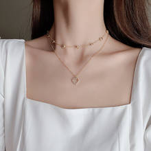 DAXI-cadena Simple para mujer, joyería de corazón de cristal, Gargantilla larga de acero inoxidable de doble capa, collar 2021 2024 - compra barato