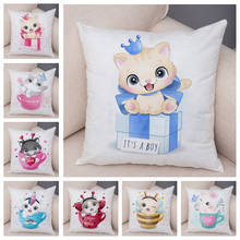 Soft Plush Pillow Covers Lovely Cartoon Cat Print Cushion Cover Decor Pet Animal Pillow Case Pillowcase for Children Room Sofa 2024 - buy cheap